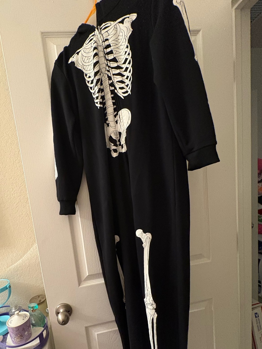 Posh Peanut Black Skeleton “Classic Skelly” One-Piece Zip Hooded Bodysuit 10/12Y